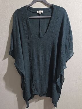 Umgee Crinkle Poncho Tunic Like New Dark Teal Green